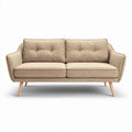 Bank met een stoffering van lichtbruin textiel en houten poten 200 x 90 x 80cm
