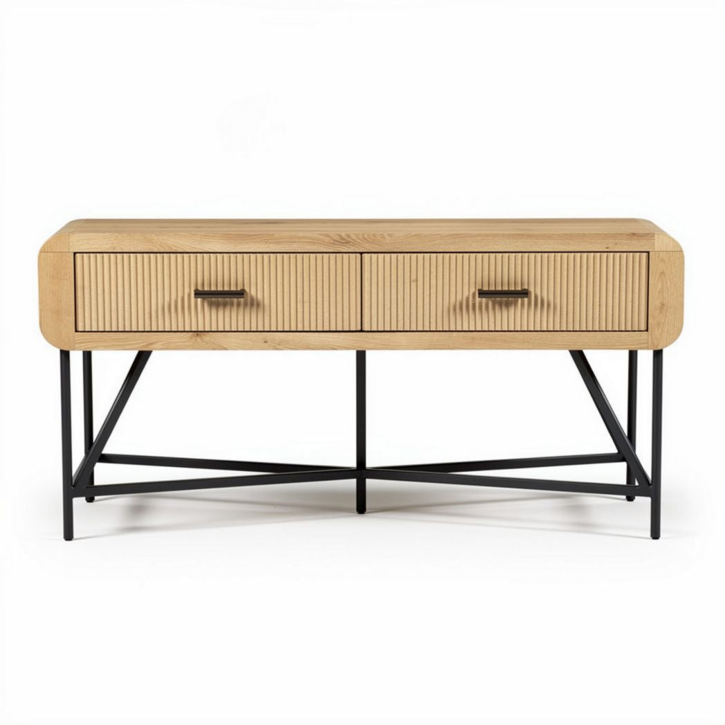 houten console tafel met 2 lades en metalen onderstel 120 x 40 x 75cm
