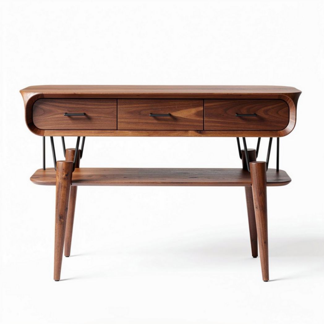 Houten console tafel met lades en onderplank 70 x 40 x 75cm bruin