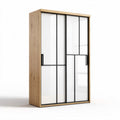 Kast met schuifdeuren van hout en glas 90 x 45 x 180cm natuurkleur