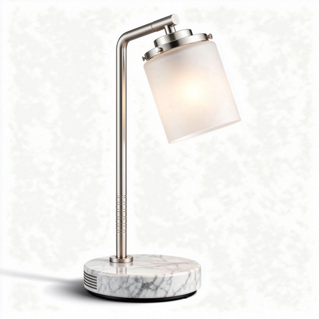 Bureau lamp van marmer met glazen kap en verstelbare arm 25 x 25 x 50cm