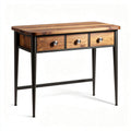 Houten bureau met metalen poten en drie lades afmetingen 100 x 50 x 75cm