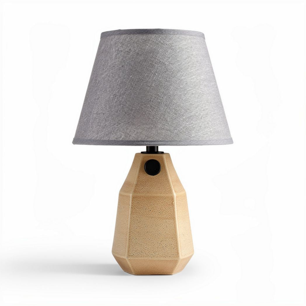 Tafellamp met stoffen kap van grijs linnen en keramisch voet in beige 20 x 20 x 30cm