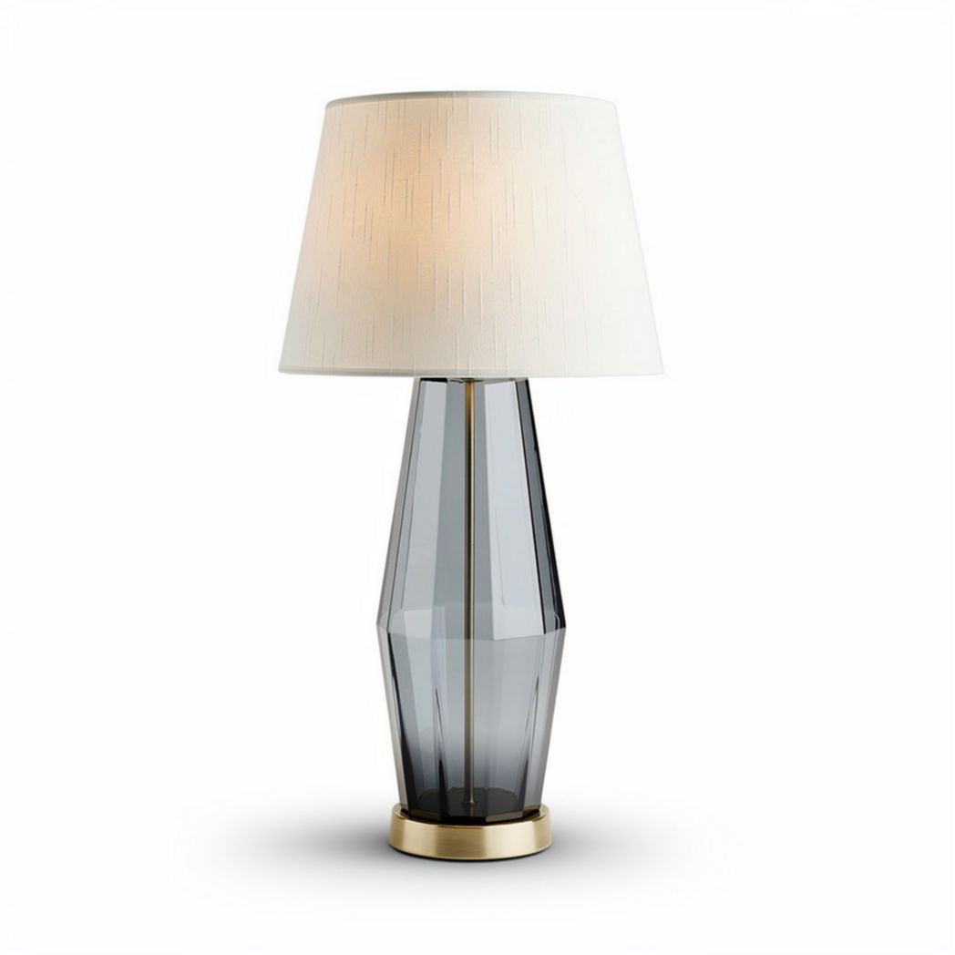 Tafellamp van glas met witte lampenkap en goudkleurige basis 30 x 30 x 60cm