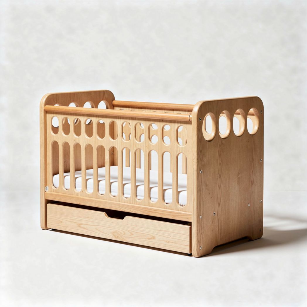 Houten kinderbed met opberglade en ronde uitsparingen 120 x 70 x 80cm