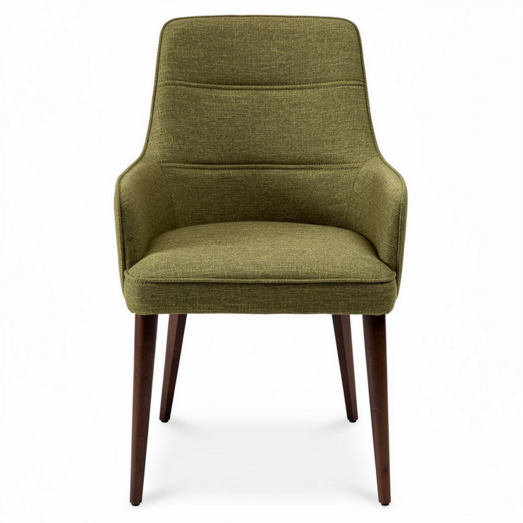 Groene stoffen eetkamerstoel met houten poten 50 x 50 x 85cm